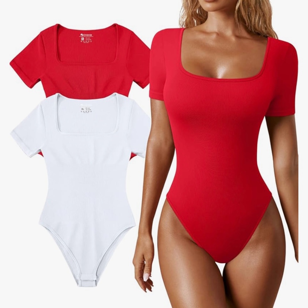 Red and White Women's Bodysuits